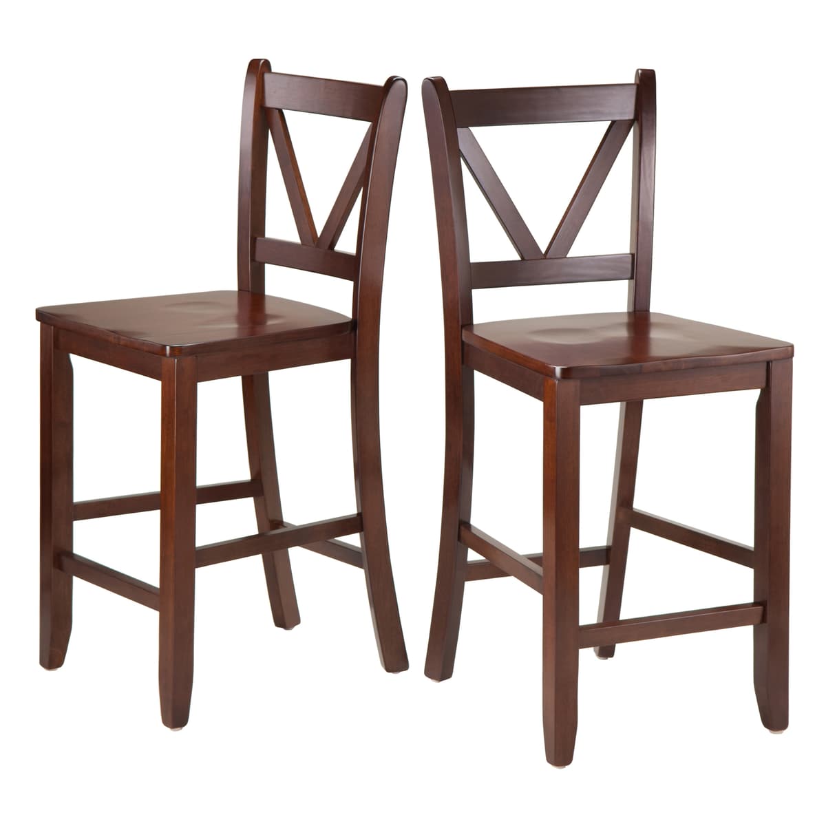 Victor 2-Piece 24-In V-Back Counter Stools, Solid Wood, Antique Walnut Finish