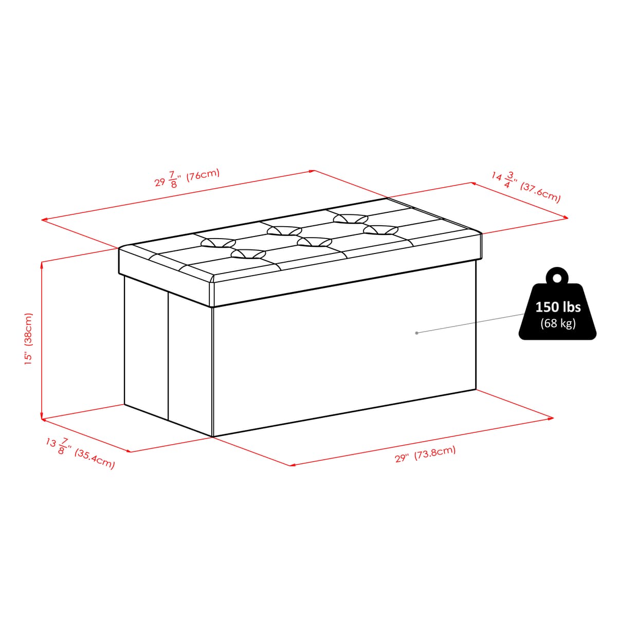  Ashford Rectangular Storage Ottoman, 30” Wide, 15” High, Espresso