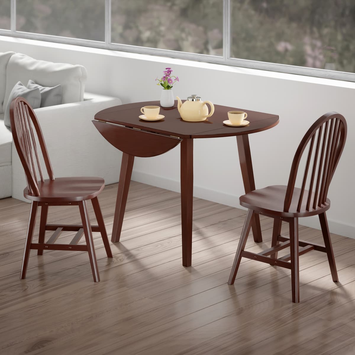 Dawson 3-Pc Drop Leaf Table with Windsor Chairs, Walnut