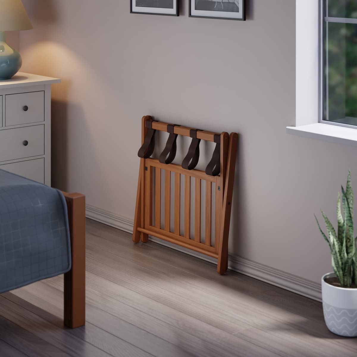 Reese Luggage Rack with Shelf, Teak