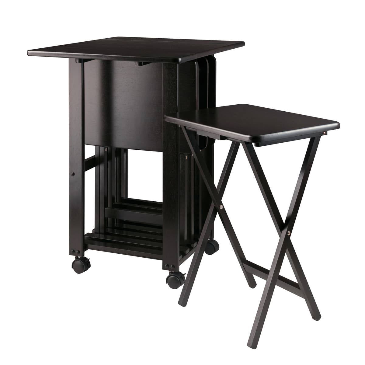 Sophia 5-Pc Snack Table Set with Drop Leaf Mobile Stand, Coffee