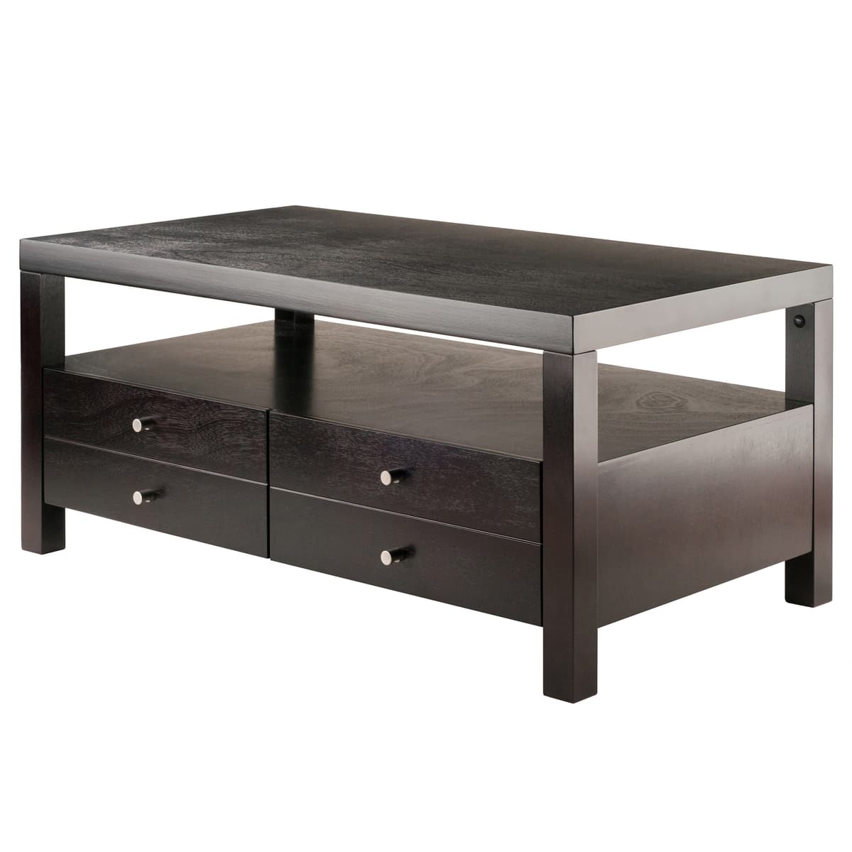 Copenhagen Coffee Table with Large Shelf and Drawers, 40" Wide, 18" High, Espresso
