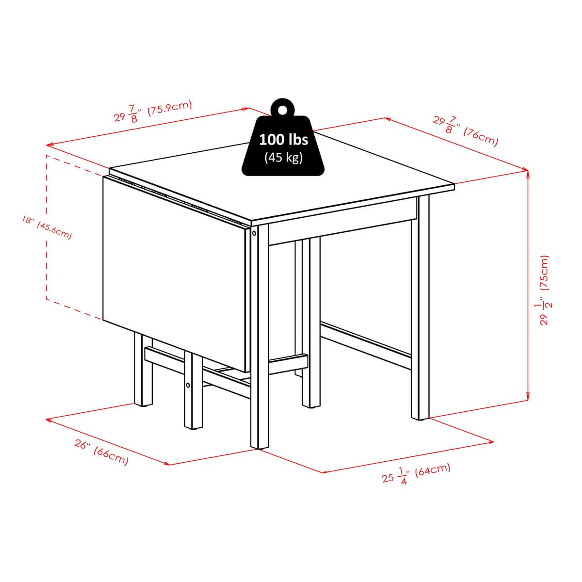 Lynden Extendable Dining Table with 2 Ladder-Back Chairs, 48” Wide, 30” High, Walnut