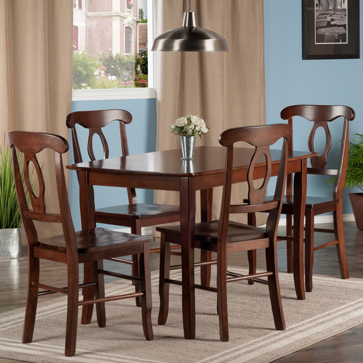 Winsome Inglewood Dining Table with 4 Keyhole-Back Chairs, 47” Wide, Walnut