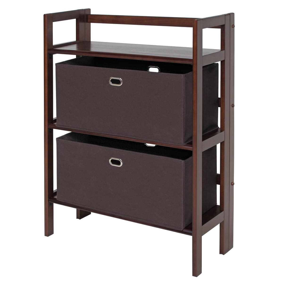 Torino 3-Pc Foldable Shelf with 2 Foldable Fabric Baskets, Walnut and Chocolate