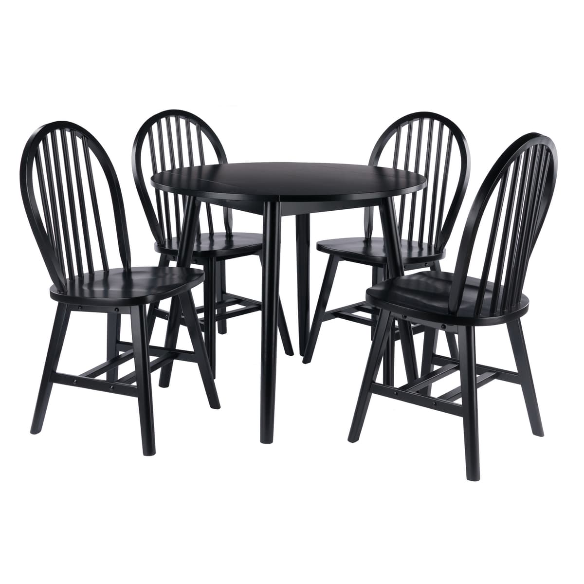 Moreno Extendable Round Dining Table with 4 Windsor Chairs, 35" Wide, Black