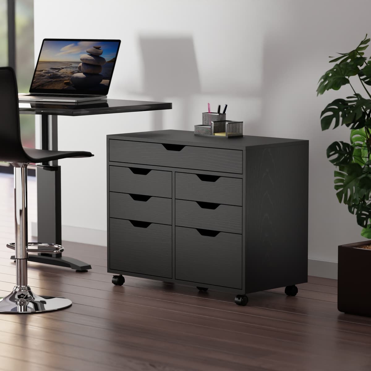 Halifax 5-Drawer Multi-Storage Mobile Cabinet, Black