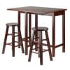 Lynnwood Extendable High Dining Table with 2 Round Stools, 35” High, 39” Wide, Walnut