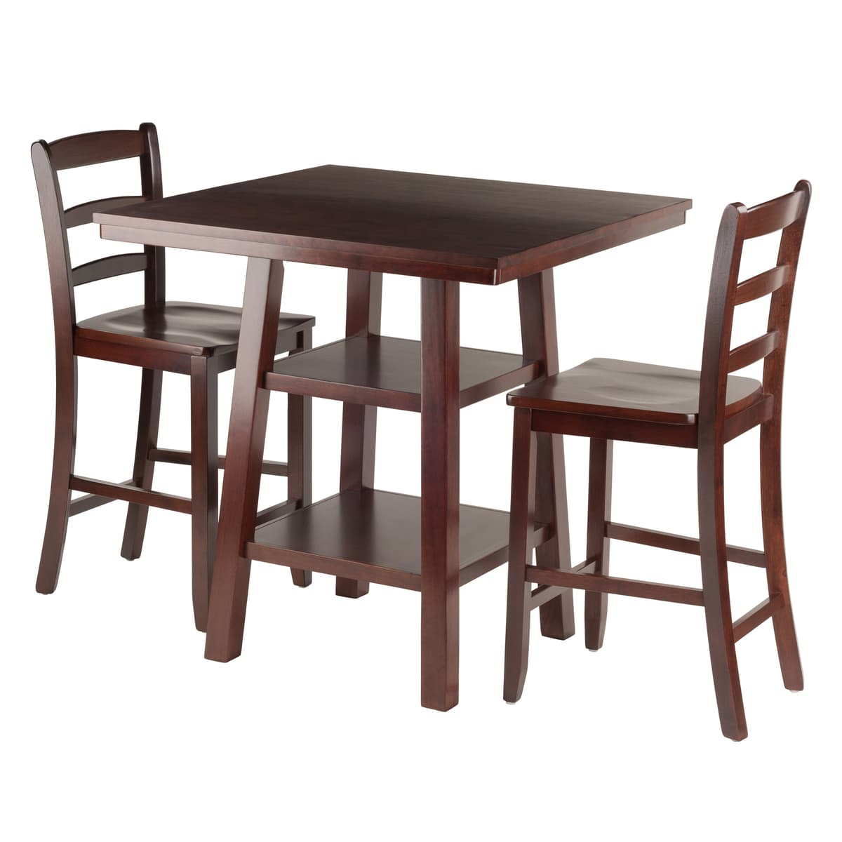 Orlando 3-Pc High Dining Table with 2 Ladder Back Stools, Walnut