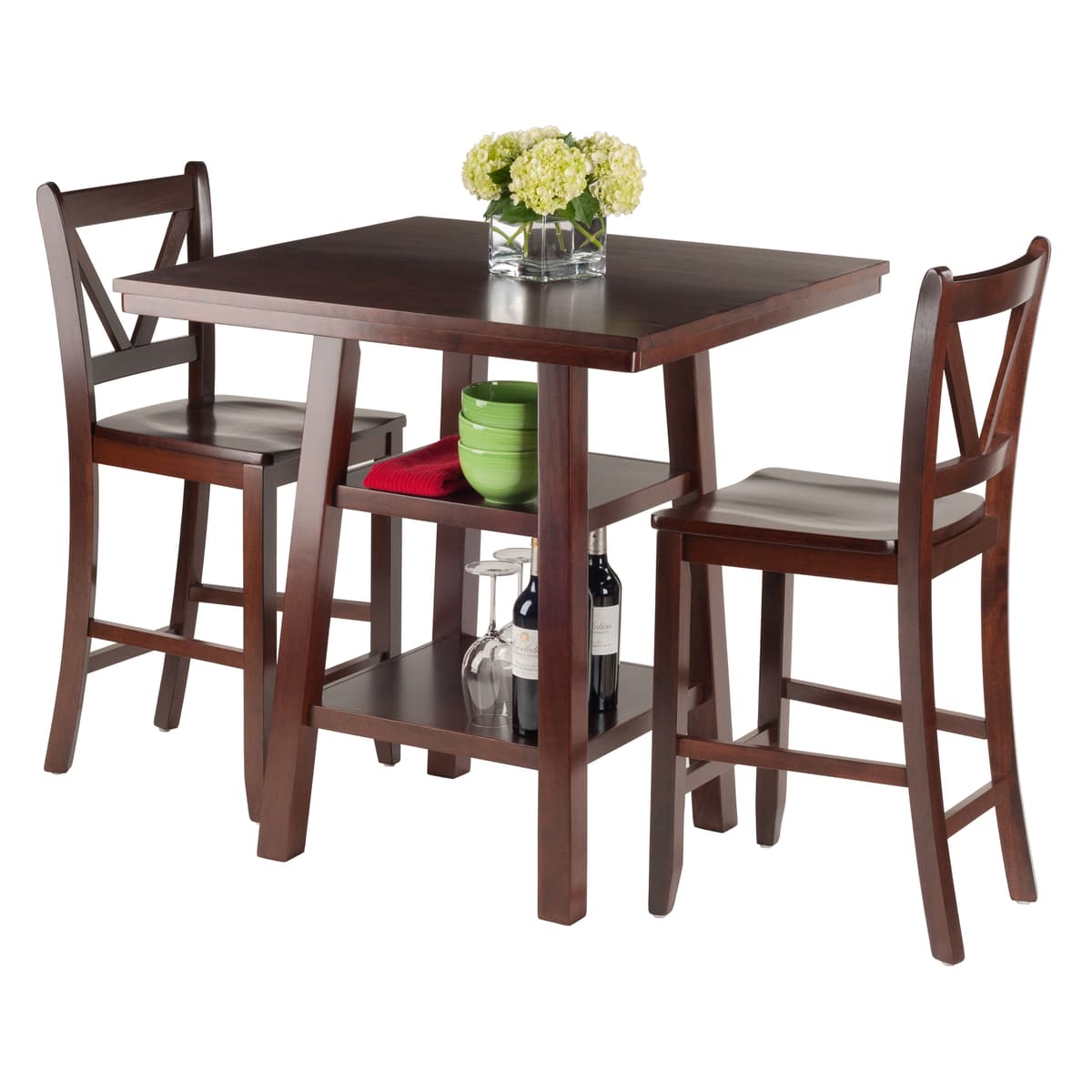 Orlando 3-Pc High Dining Table with 2 V-Back Counter Stools, Walnut