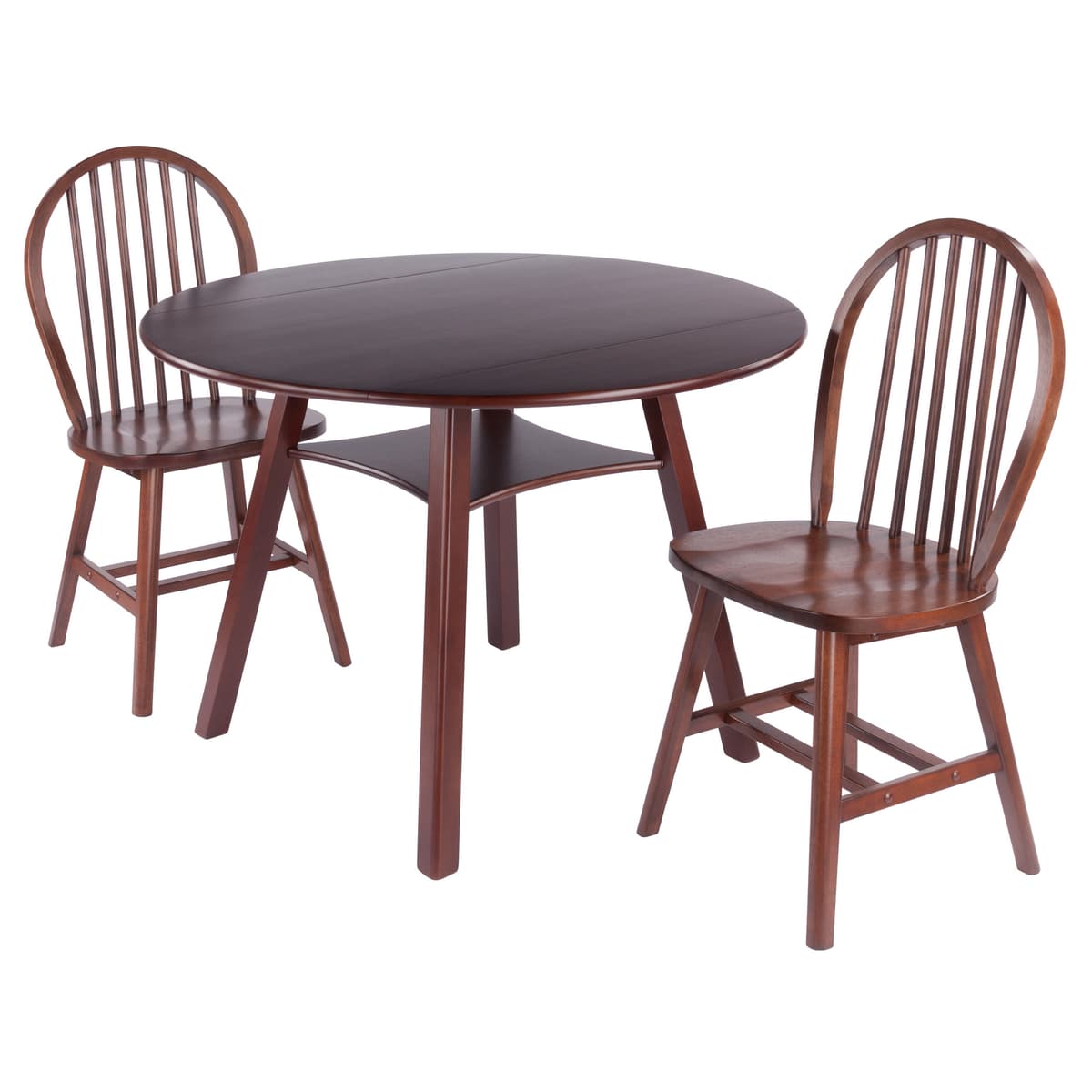 Marbelle 3-Pc Drop Leaf Dining Table with 2 Windsor Chairs, Walnut Finish