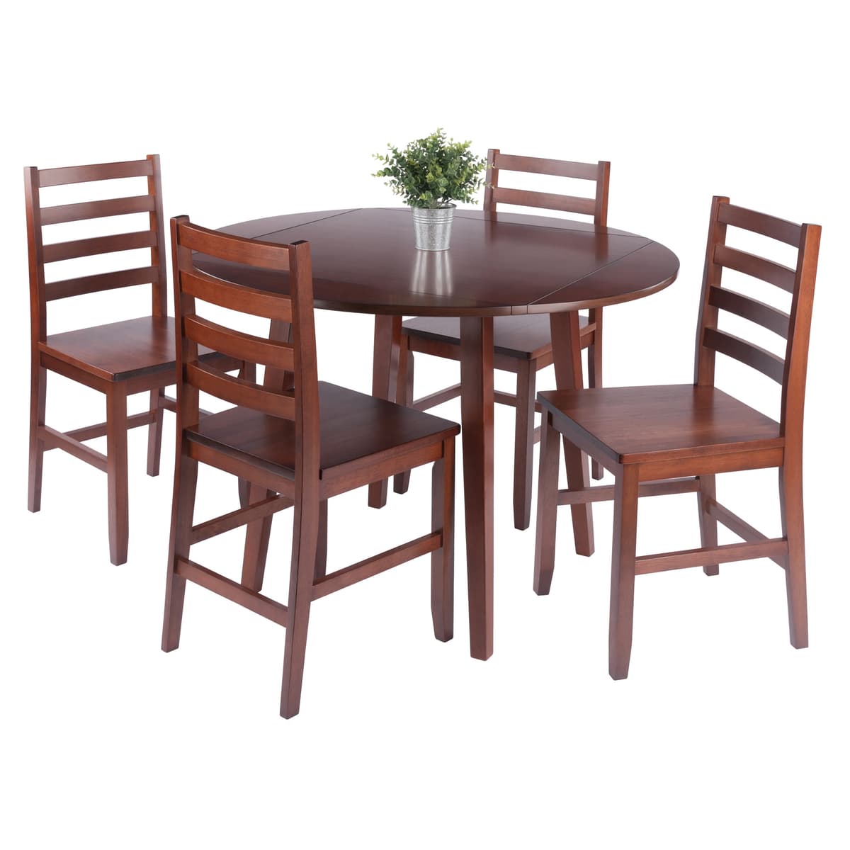 Dawson 5-Pc Quad Drop Leaf Table with Ladder-back Chairs, Walnut