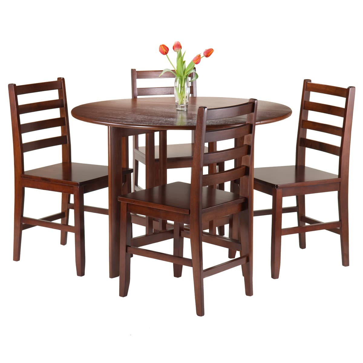 Alamo 5-Pc Double Drop Leaf Dining Table with 4 Ladder Back Chairs, Walnut