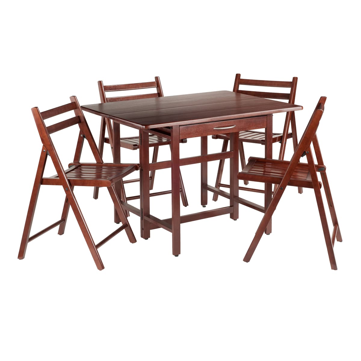 Taylor 5-Pc Drop Leaf Dining Table with 4 Foldable Chairs, Walnut