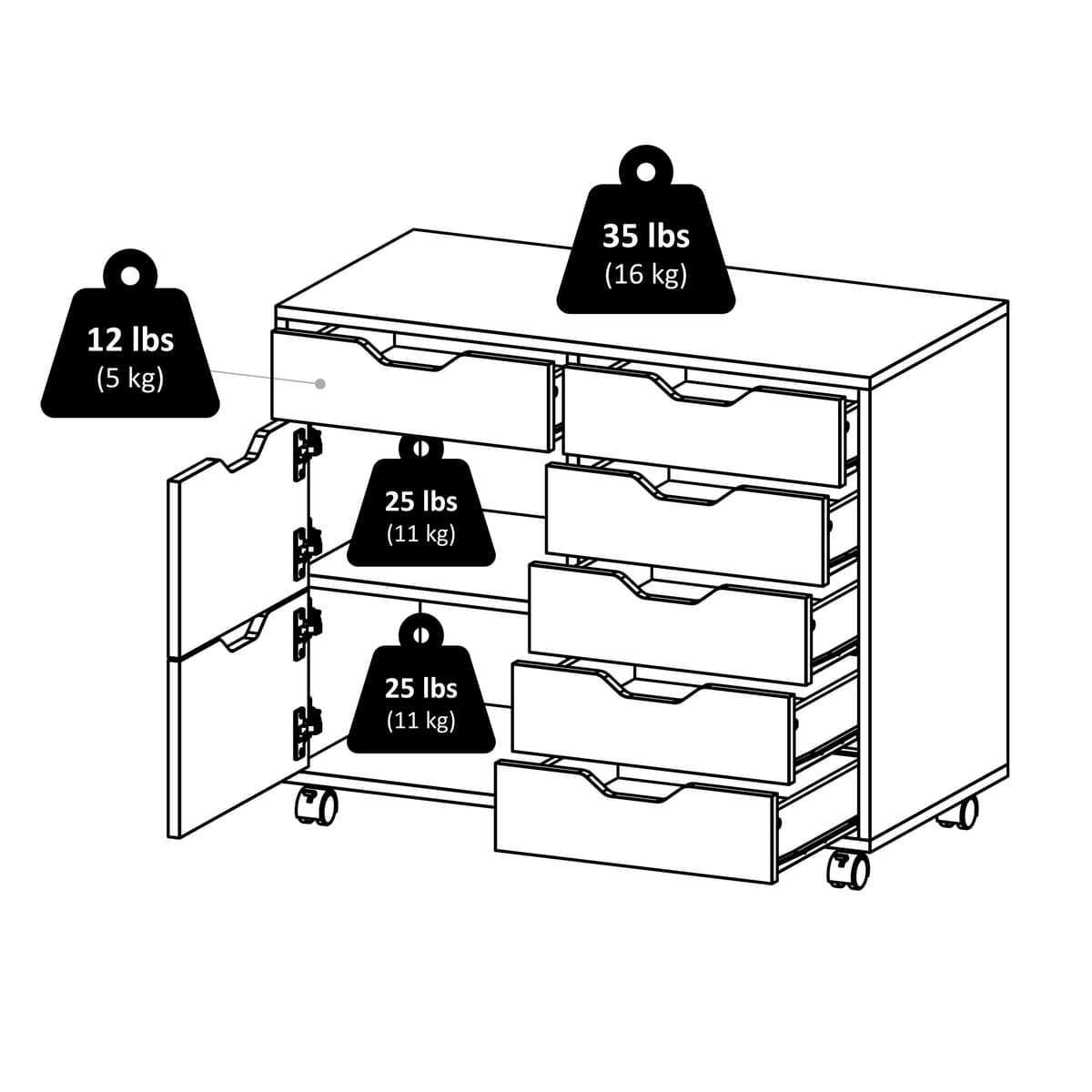 Halifax 6-Drawer Multi-Storage Mobile Cabinet, Black