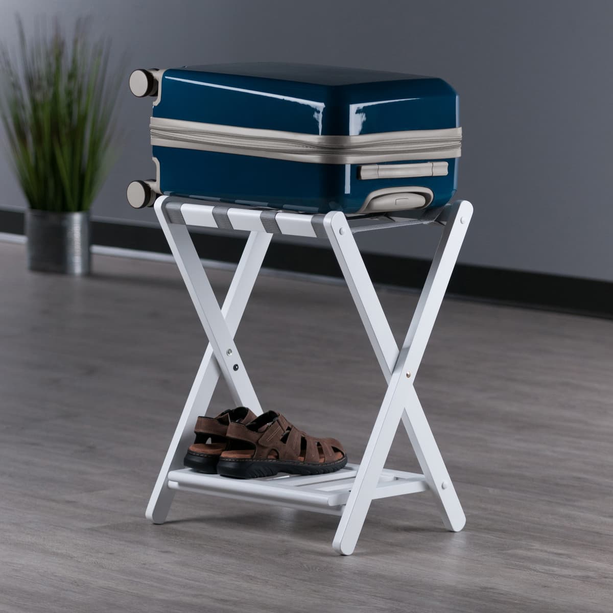 Raya Luggage Rack with Shelf, White