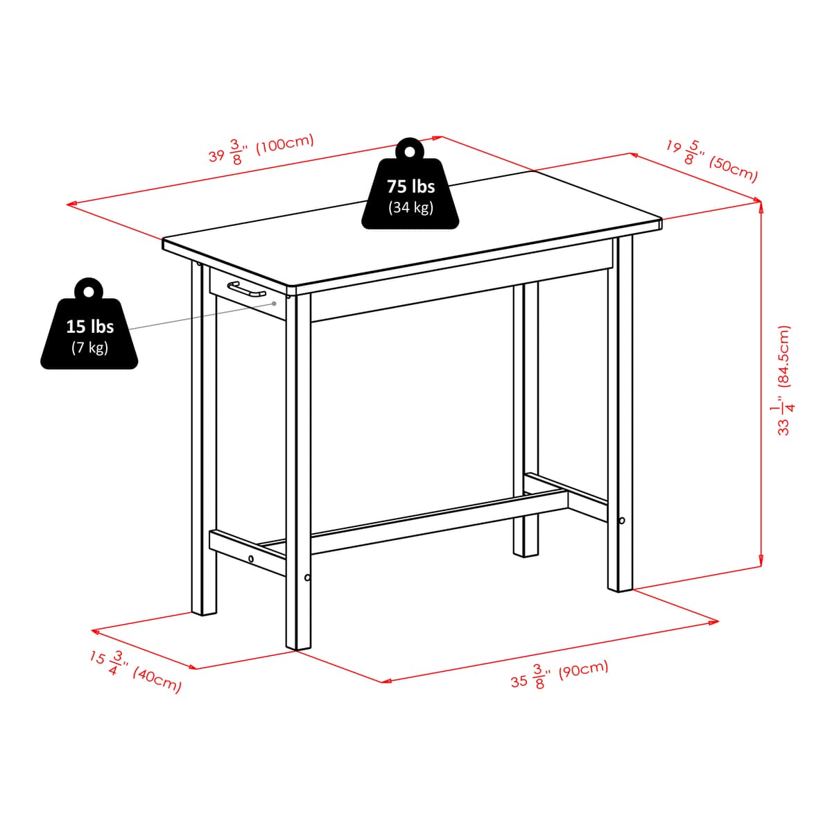 Sally 3-Pc Breakfast Table with 2 V-Back Counter Stools, Walnut
