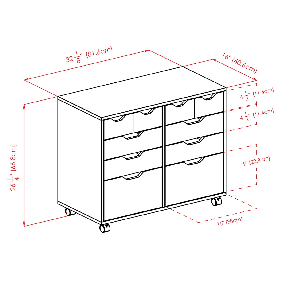 Halifax Bins & Drawers Multi-Storage Wide Mobile Cabinet, Black