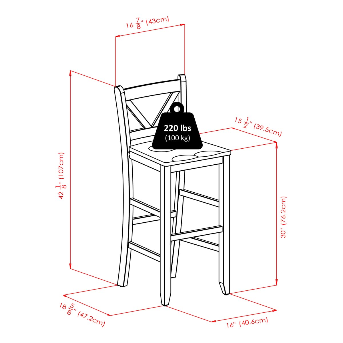 Parkland 3-Pc High Dining Table with 2 Bar V-Back Bar Stools, Walnut