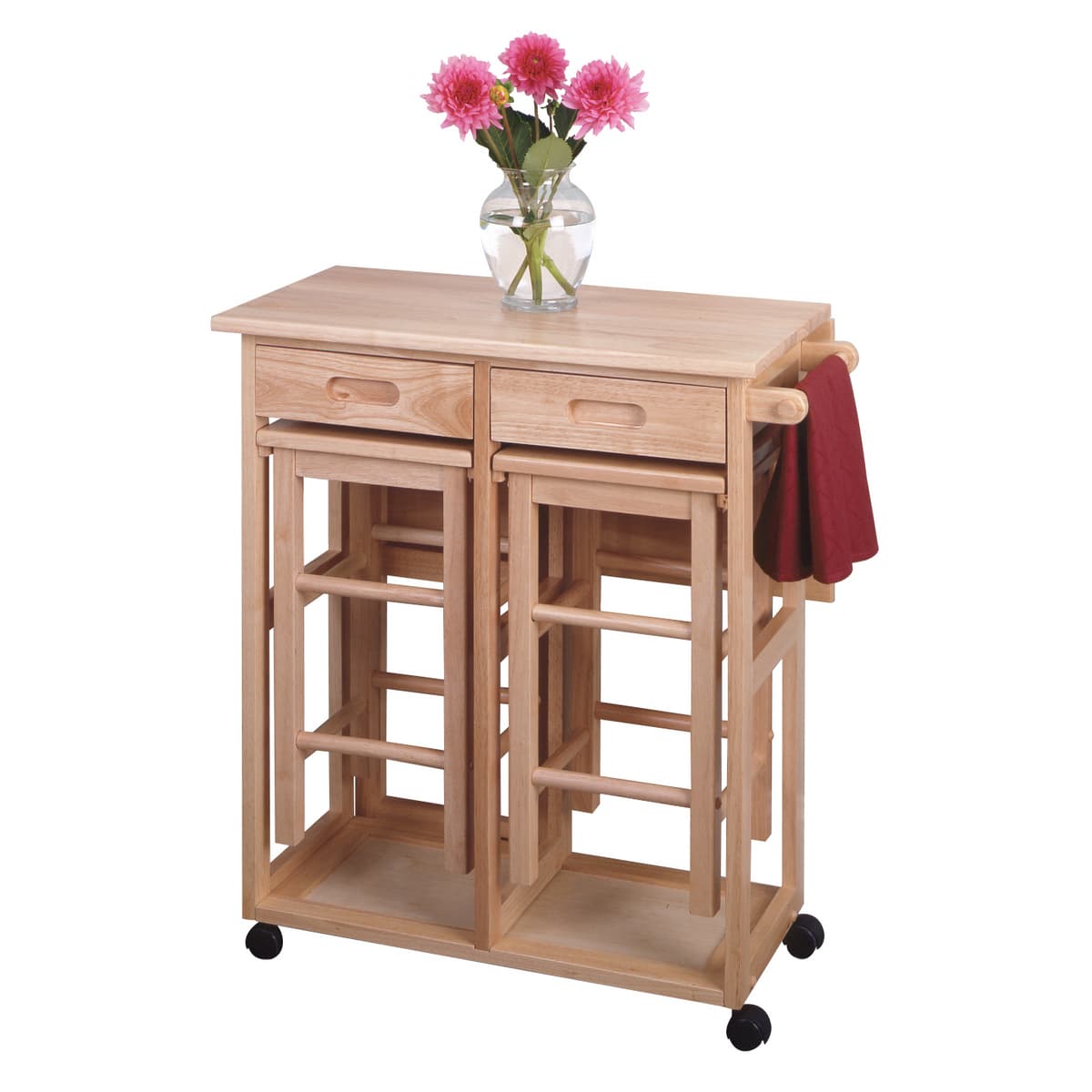 Winsome Suzanne Kitchen Space-Saver Table Set with 2 Tuck-Away Stools, 33” Tall, 29” Long, 30” Wide, Beech
