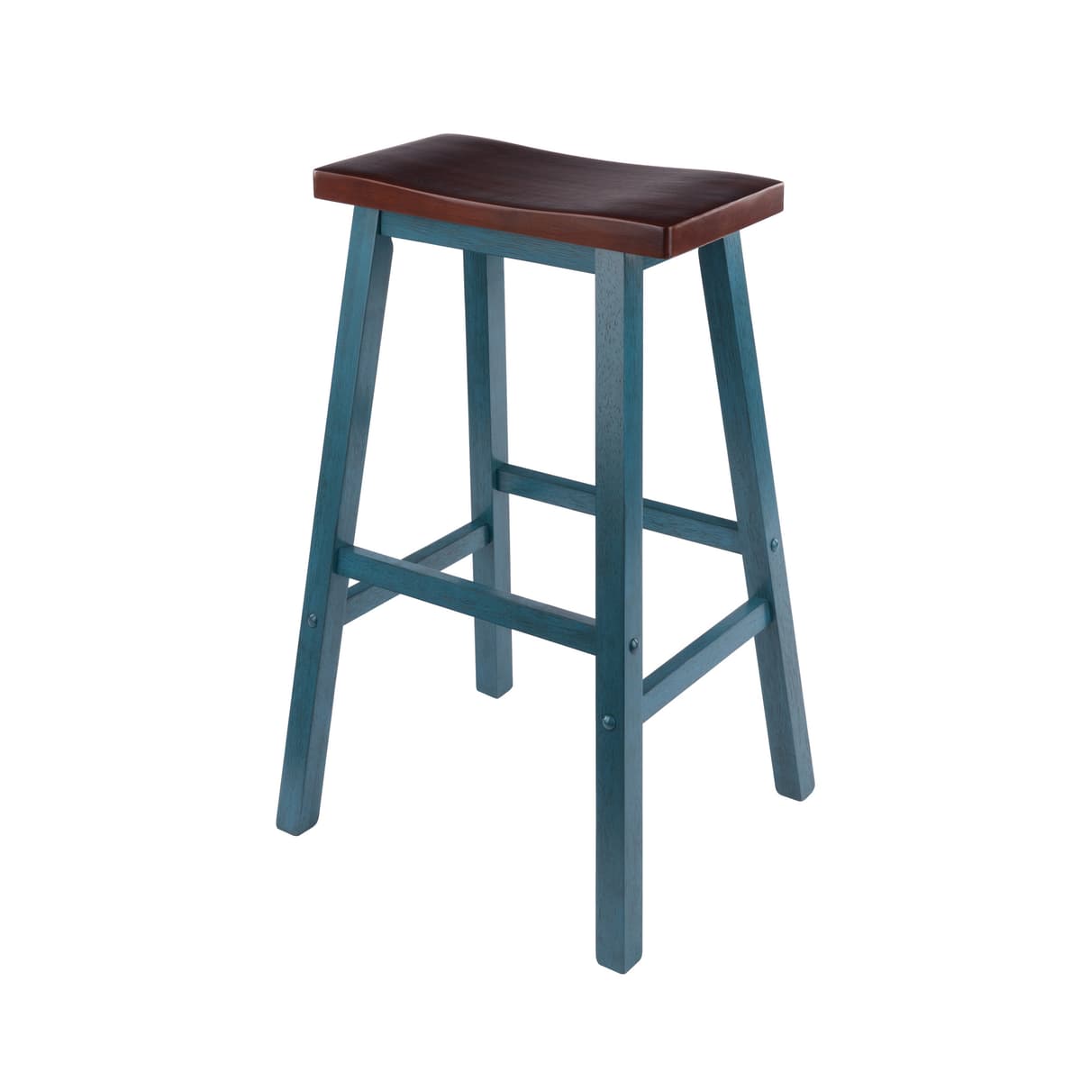 Satori Saddle Seat 29In Bar Stool Rustic Teal and Walnut Finish