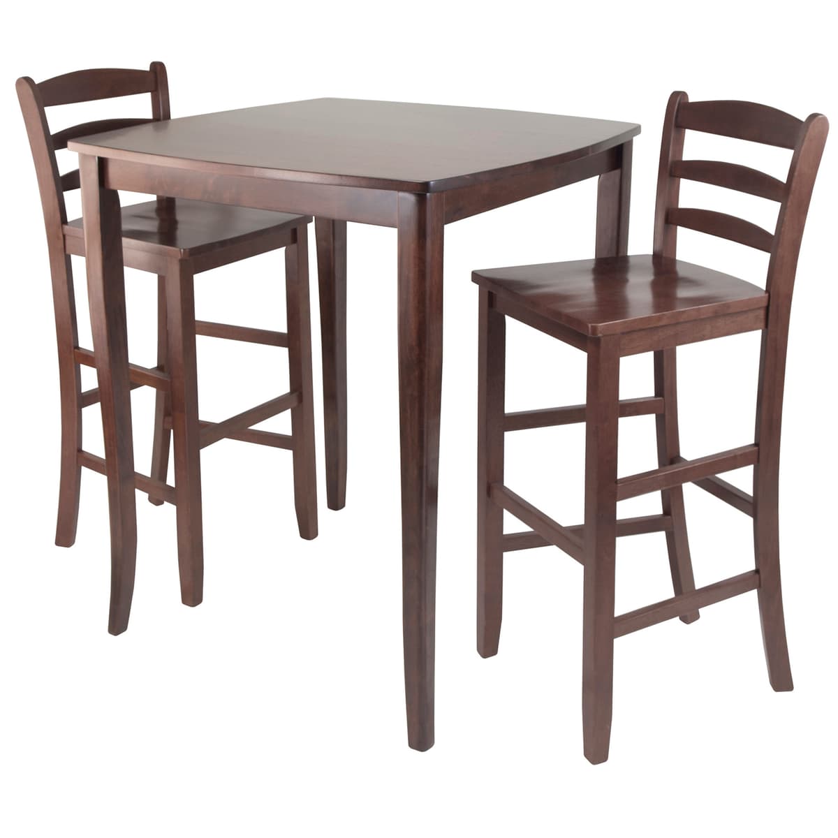 Inglewood High Dining Table with 2 Ladder-Back Bar Stools, 39" High, 34" Wide, Walnut