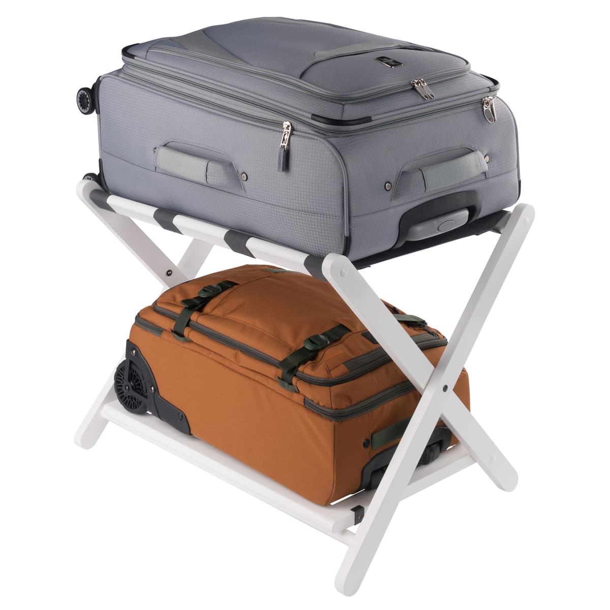 Reese Luggage Rack with Shelf, White