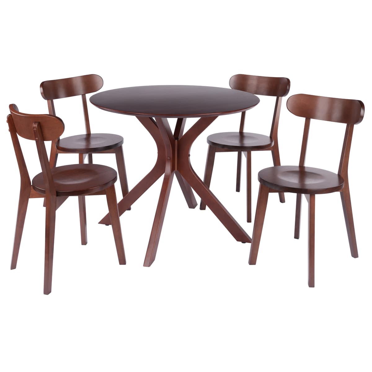 Lexa Dining Table with Splayed Legs, Walnut Finish with 4 Pauline Dining Chairs