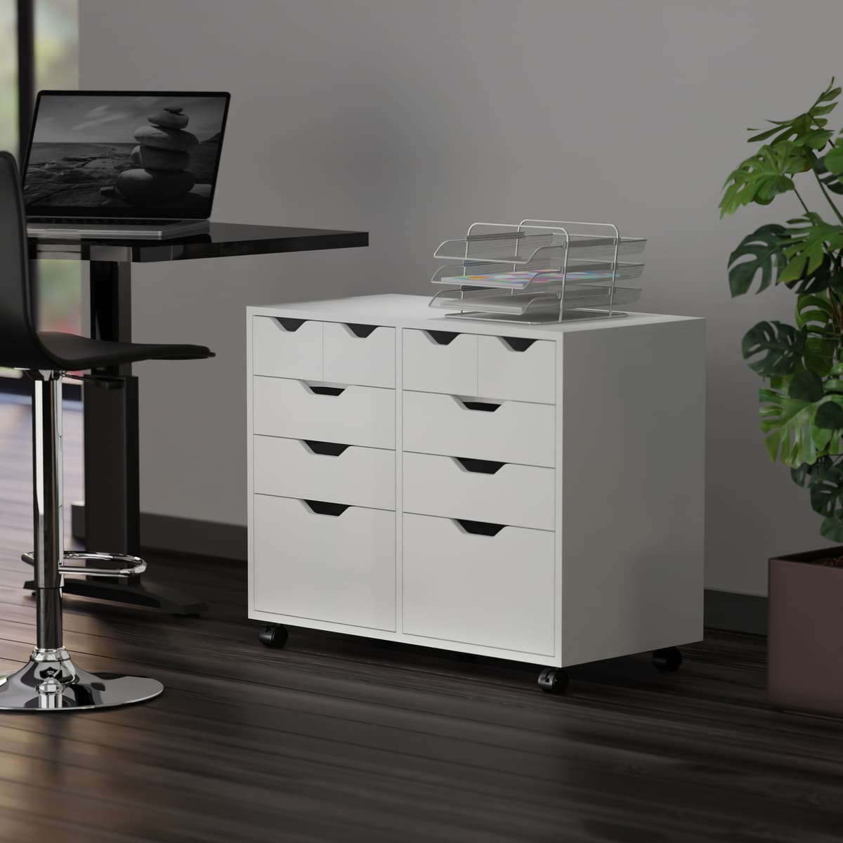 Halifax Bins & Drawers Multi-Storage Wide Mobile Cabinet, White