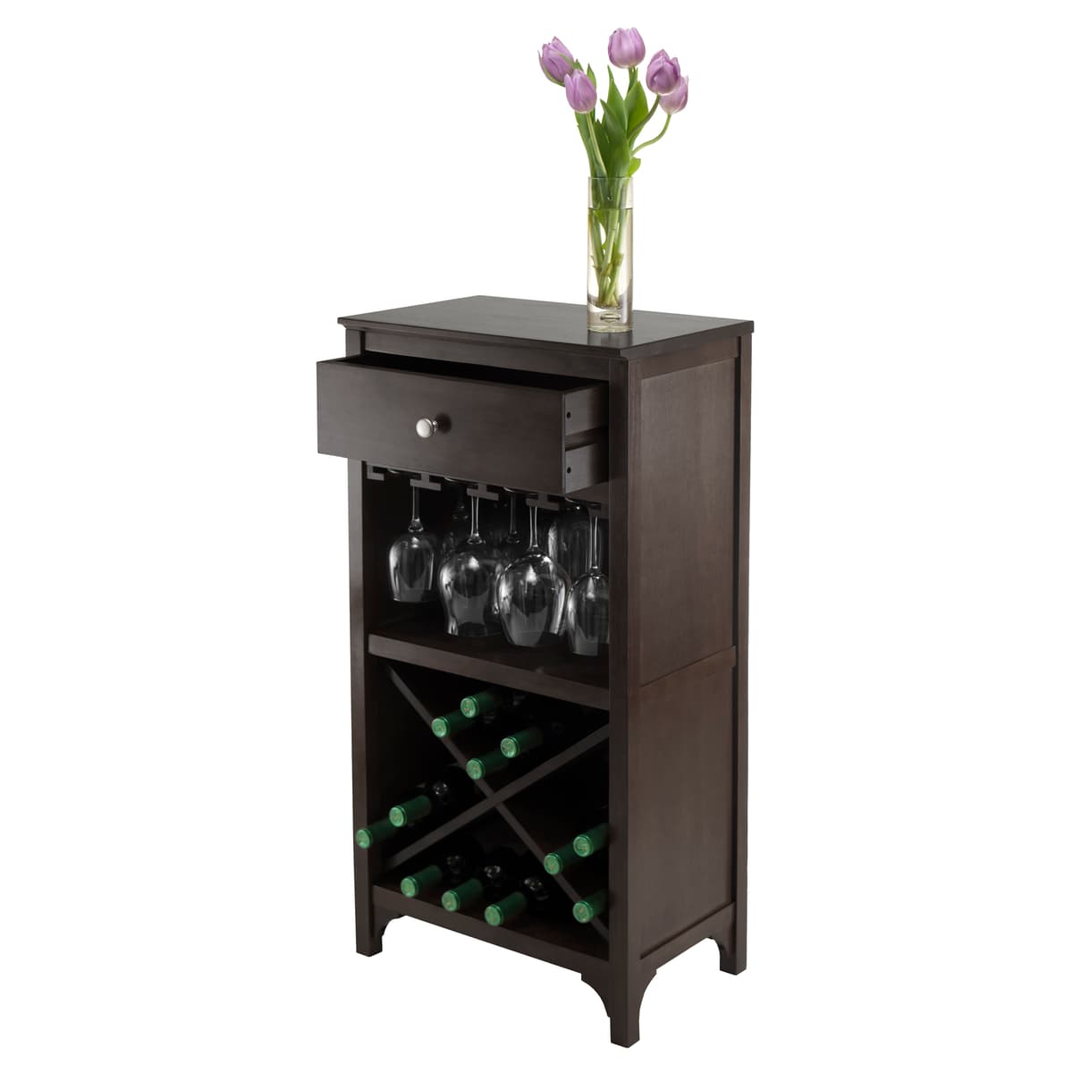 Winsome Ancona Modular X-Rack Wine Cabinet, 19” Wide, 37” High, Espresso