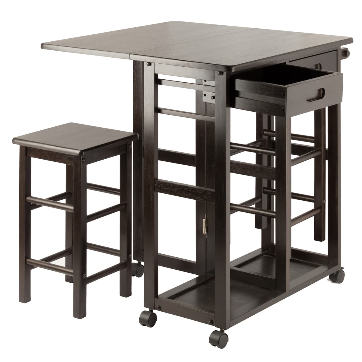 Winsome Suzanne Kitchen Space-Saver Table Set with 2 Tuck-Away Stools, 33” Tall, 29” Long, 30” Wide, Coffee