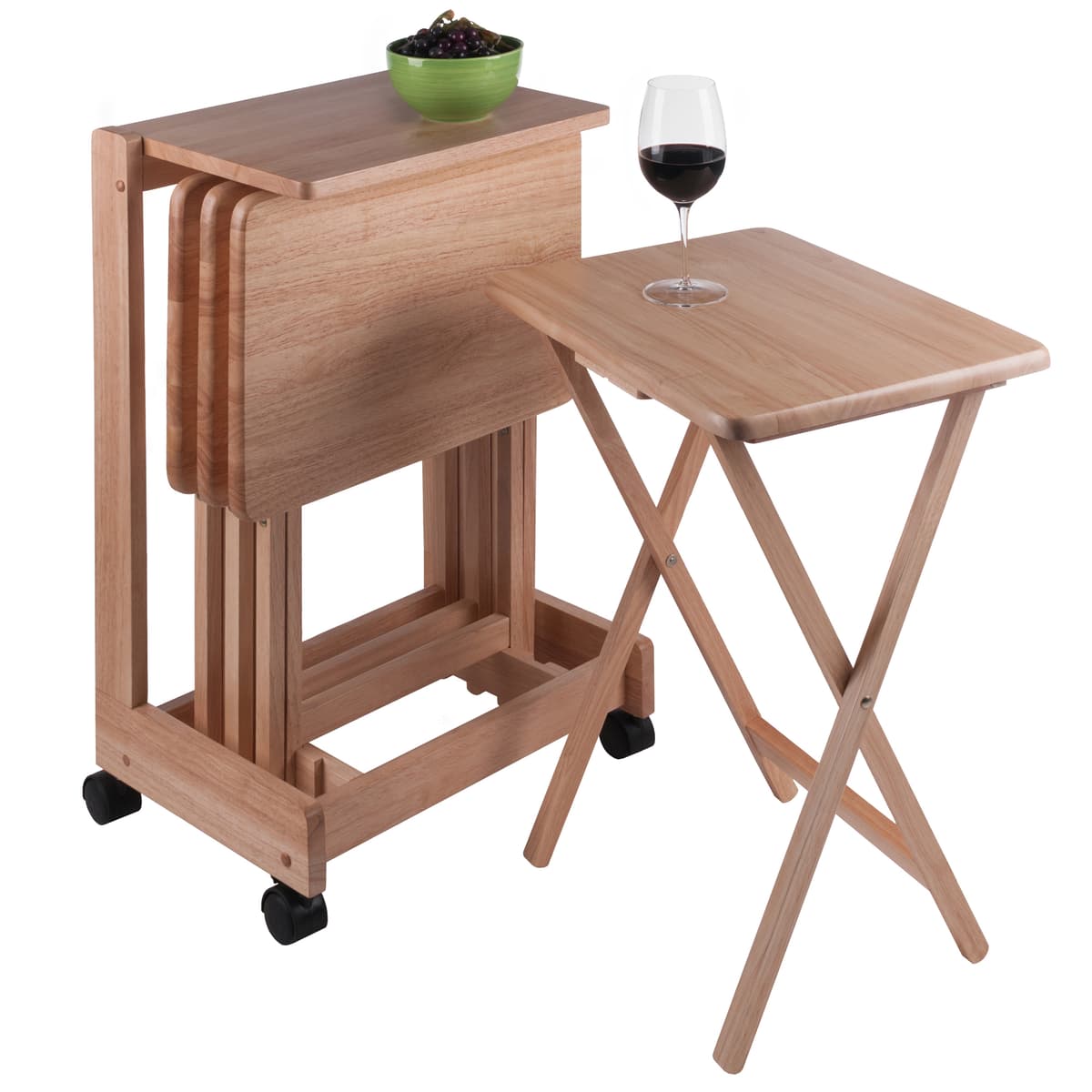 Winsome Brienda Snack Table Set with Storage Rack/Stand/ Serving Cart, 32” High, Natural