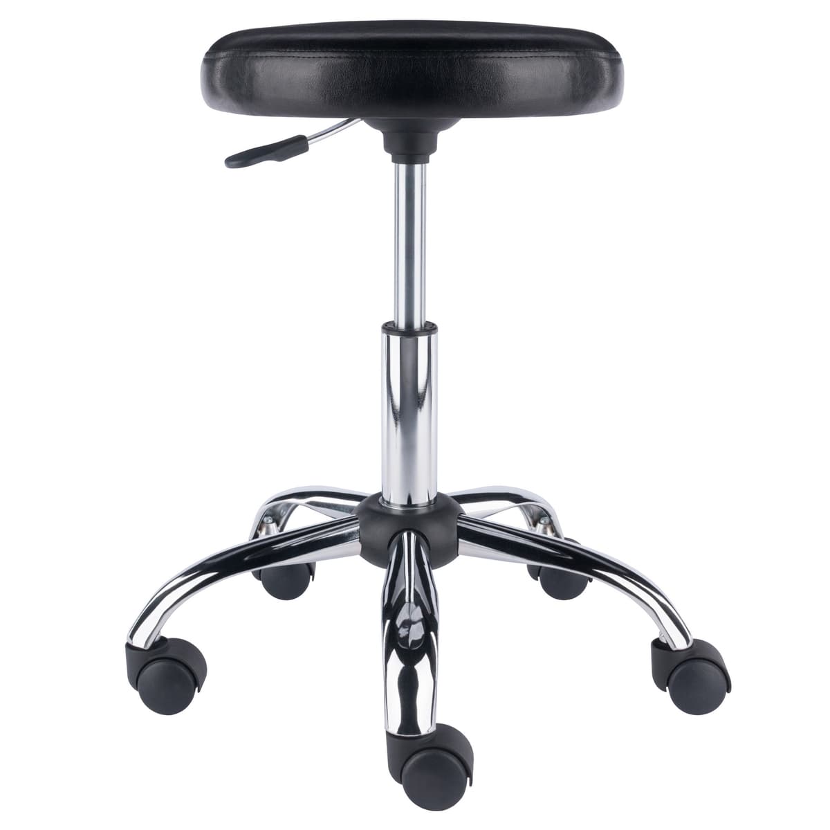 Winsome Clark Adjustable Swivel Stool with Round Cushion Seat and Wheels, 23” High, Black and Chrome