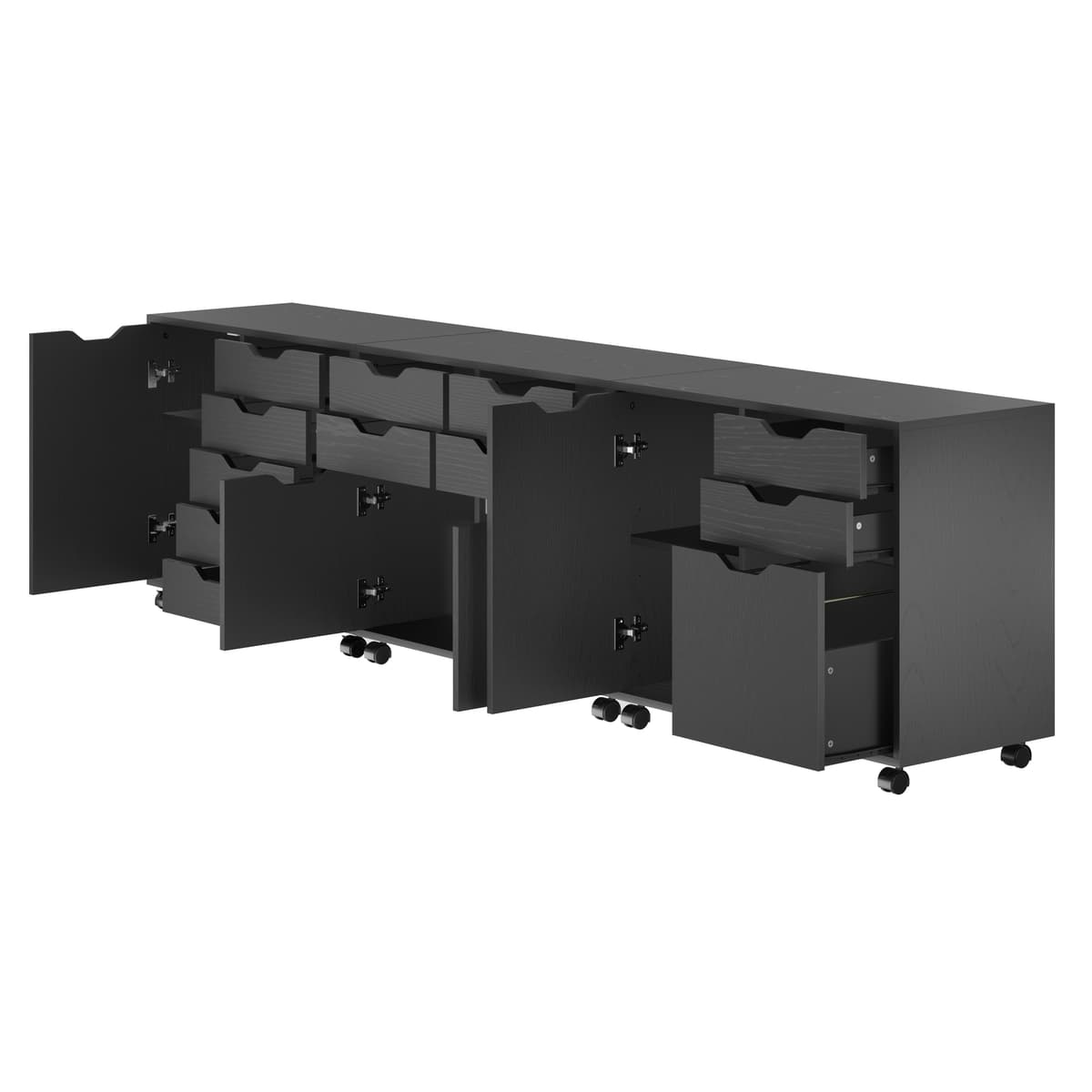 Halifax 3-Pc Cabinet Set with File Drawer, Black Finish