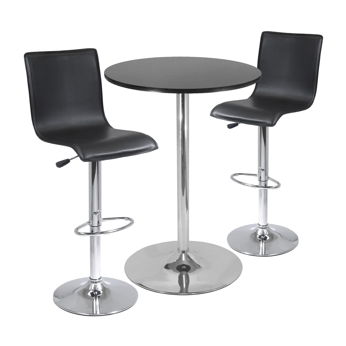 Spectrum 3-Pc Bar Height Table with 2 Adjustable Air Lift L-Back Stools, Black and Chrome