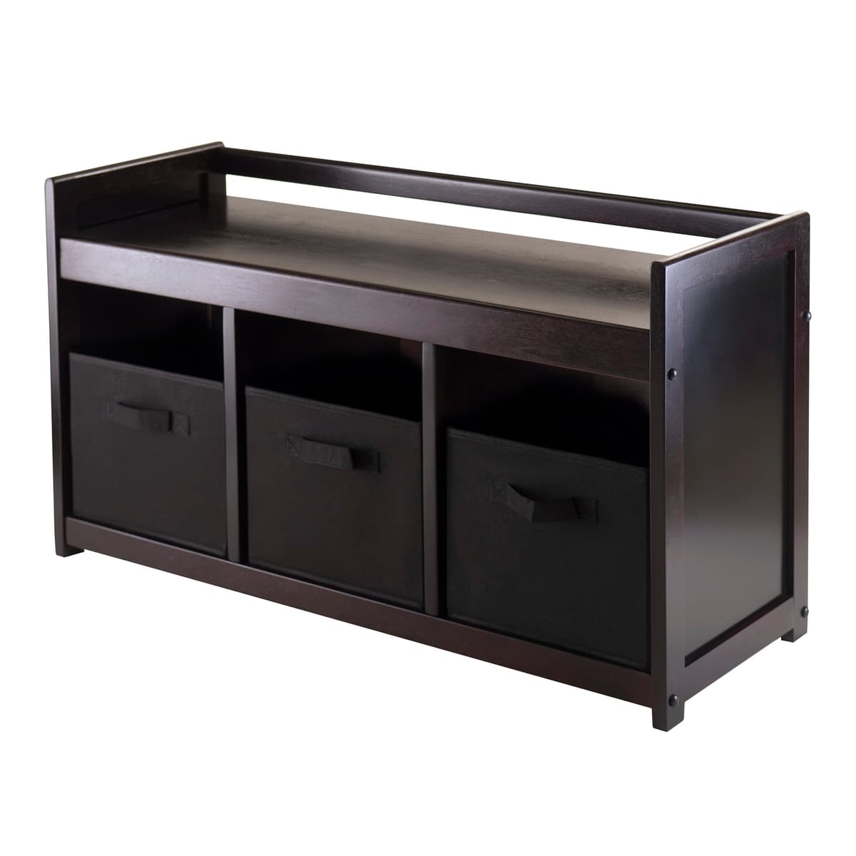 Addison Storage Bench with 3 Drawers, 3 Fabric Baskets, 38" Wide, 22" High, Espresso and Black
