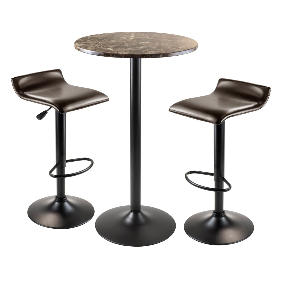 Cora Round High Table with 2 Adjustable Swivel Stools, 40" High, Espresso and Black