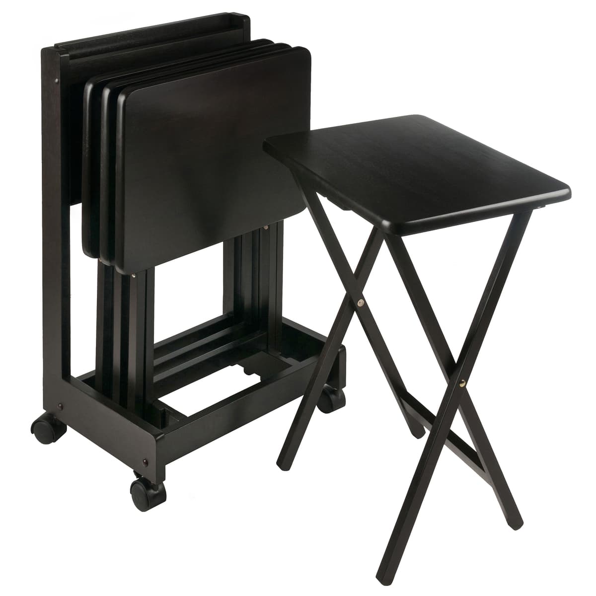 Winsome Brienda Snack Table Set with Storage Rack/Stand/ Serving Cart, 32” High, Coffee