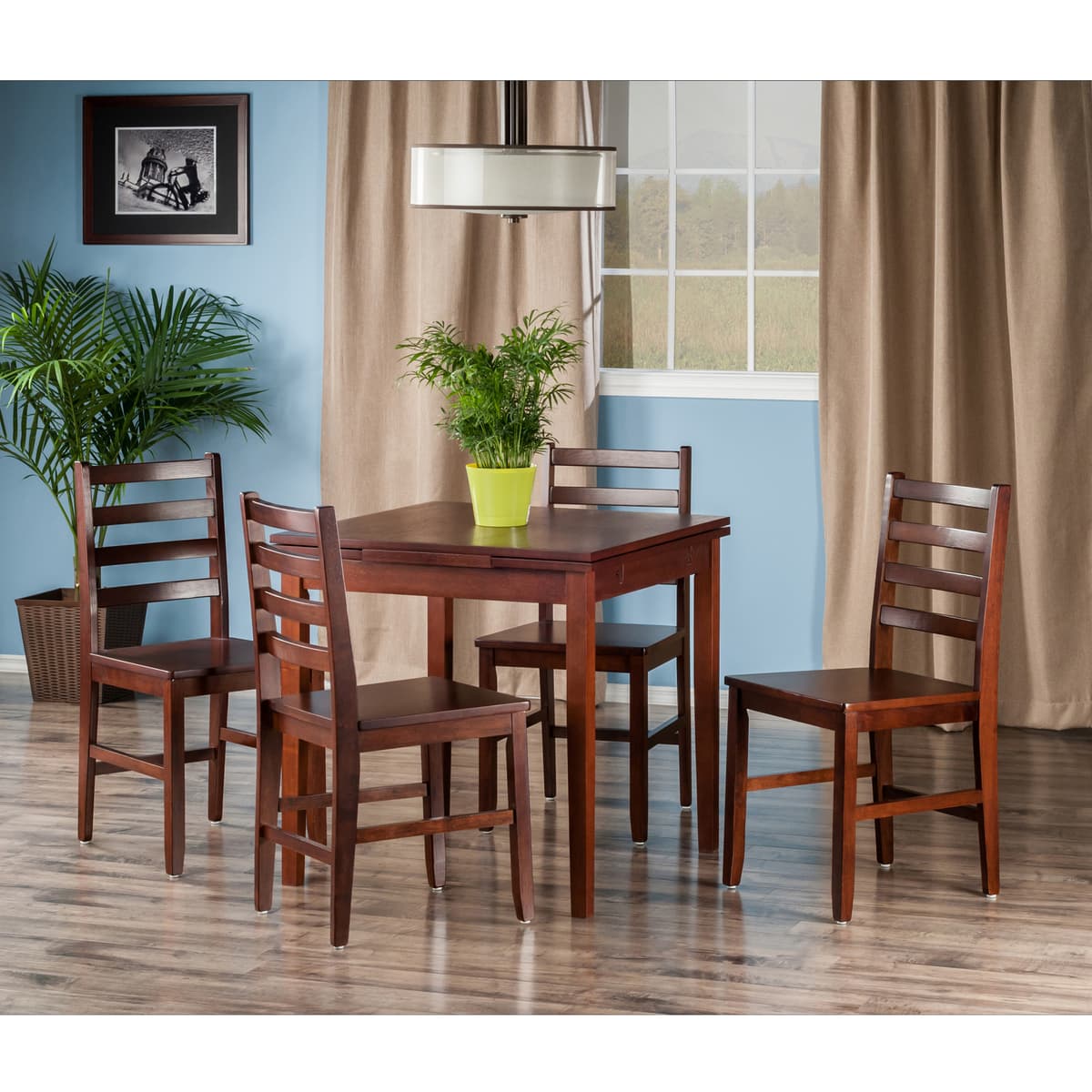 Pulman 5-Pc Extendable Dining Table with 4 Ladder Back Chairs, Walnut