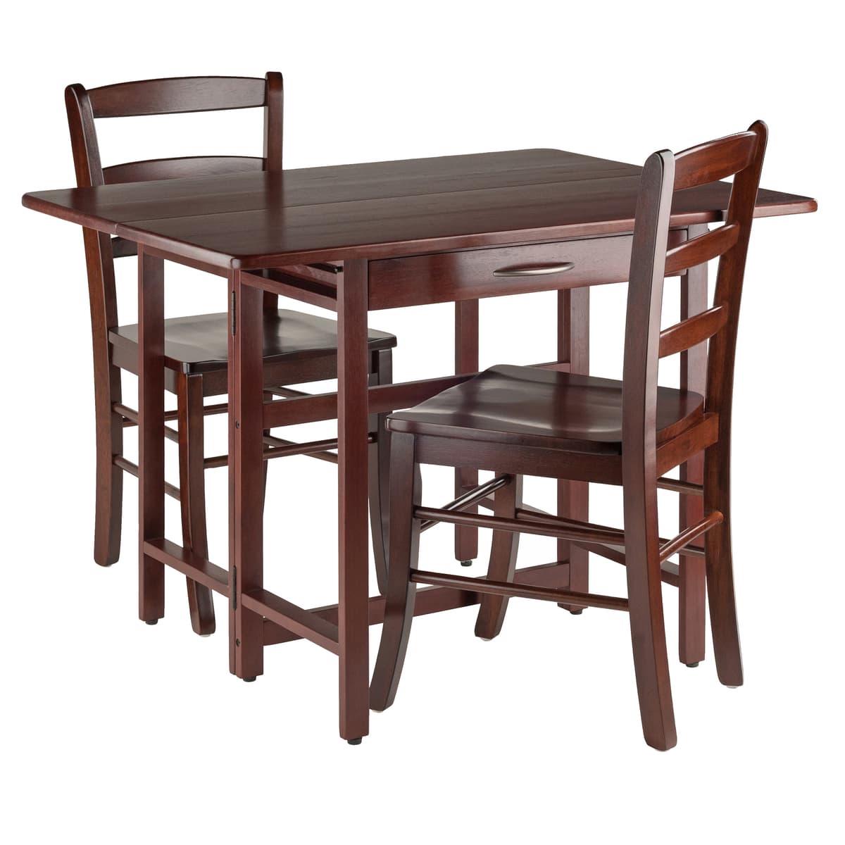 Taylor Extendable Table with 2 Ladder-Back Chairs, 42" Wide, Walnut