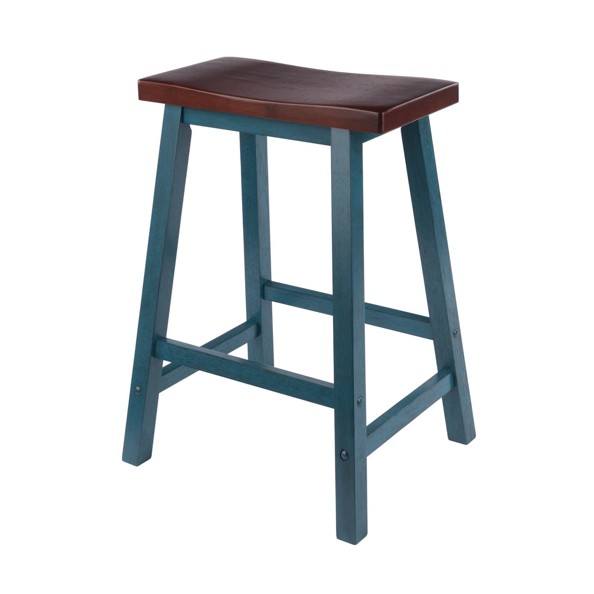 Satori Saddle Seat Counter Stool, Rustic Teal and Walnut