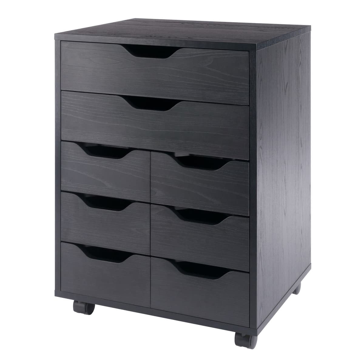 Norfolk 6 Bins, 2 Drawer Mobile Cabinet, Black Finish