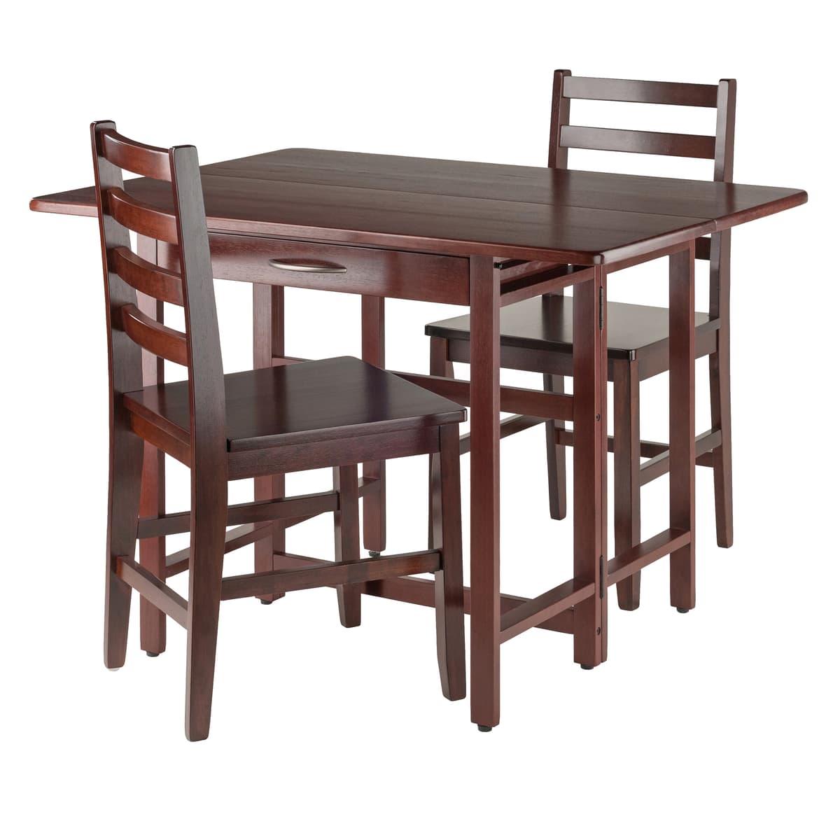 Taylor Extendable Table with 2 Ladder-Back Chairs, 42" Wide, Walnut