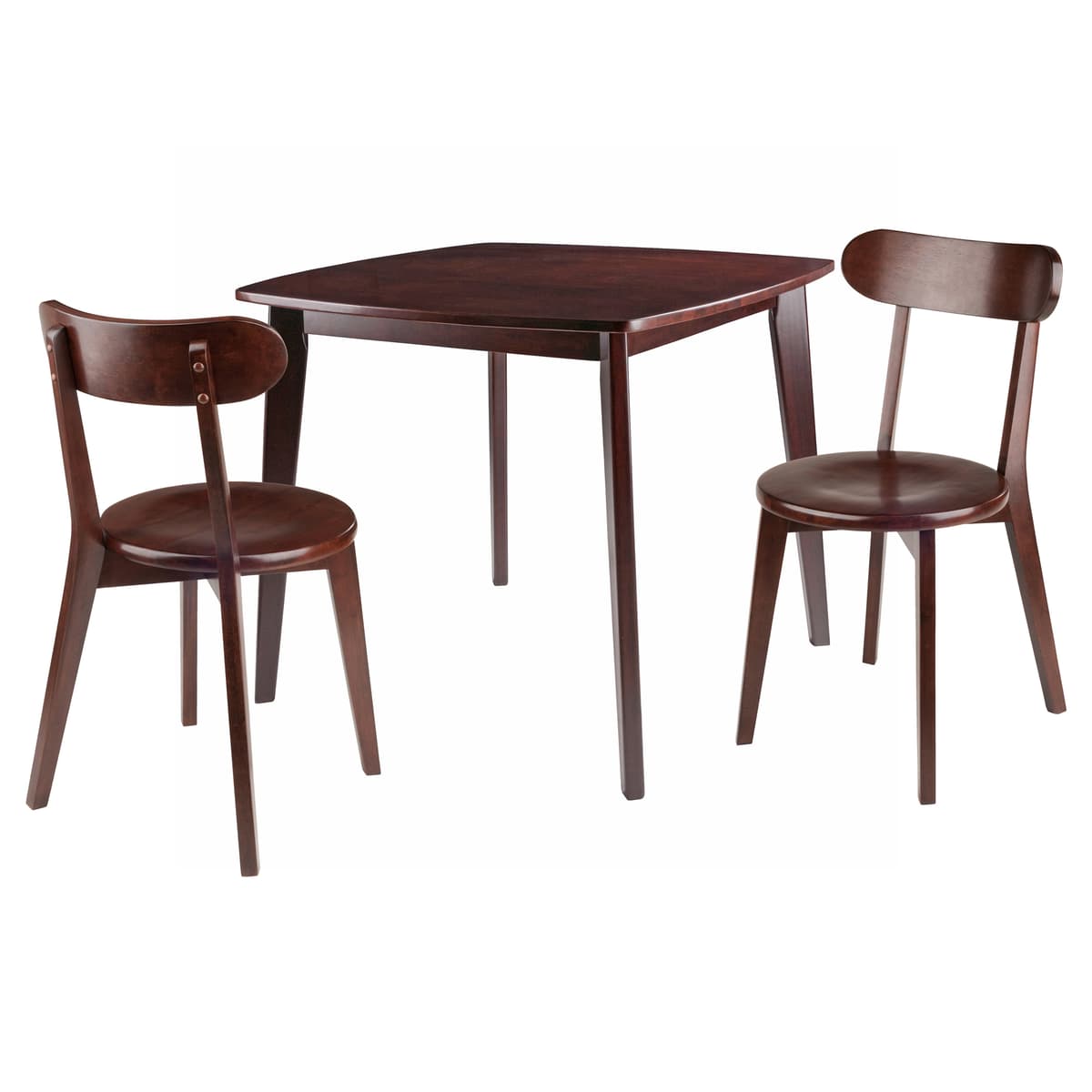 Pauline Dining Table with 2 H-Leg Chairs, 34" Wide, Walnut