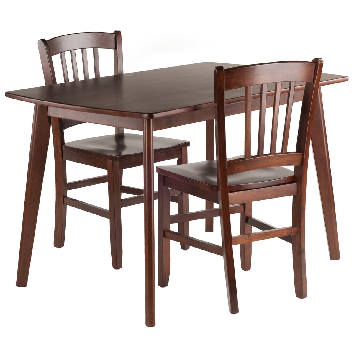 Shaye Dining Table with 2 Slat-Back Chairs, 47" Wide, Walnut