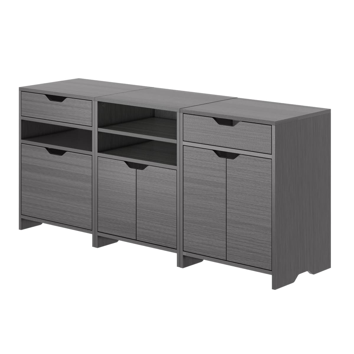Nova 3-Pc Storage Cabinet Set, 58" Wide, Charcoal