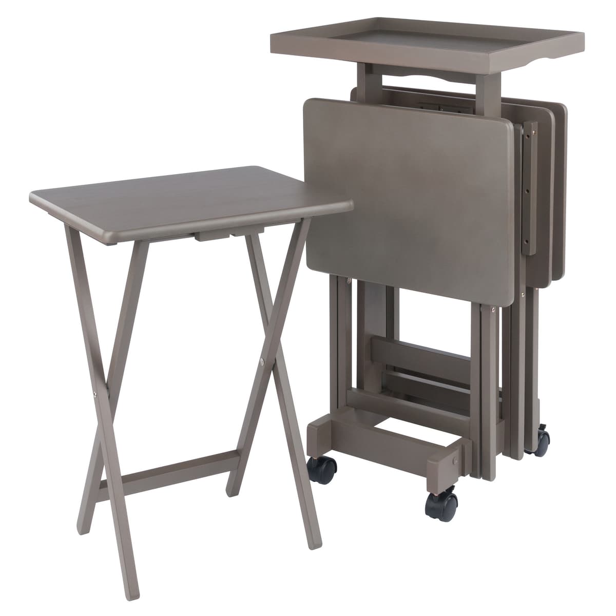 Isabelle 6-Pc Snack Table Set with Removable Serving Tray, Oyster Gray