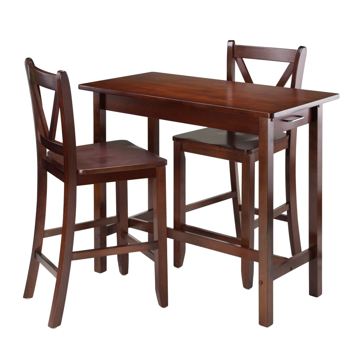 Sally Breakfast Table with 2 V-Back Stools, 33" High, 39" Wide, Walnut