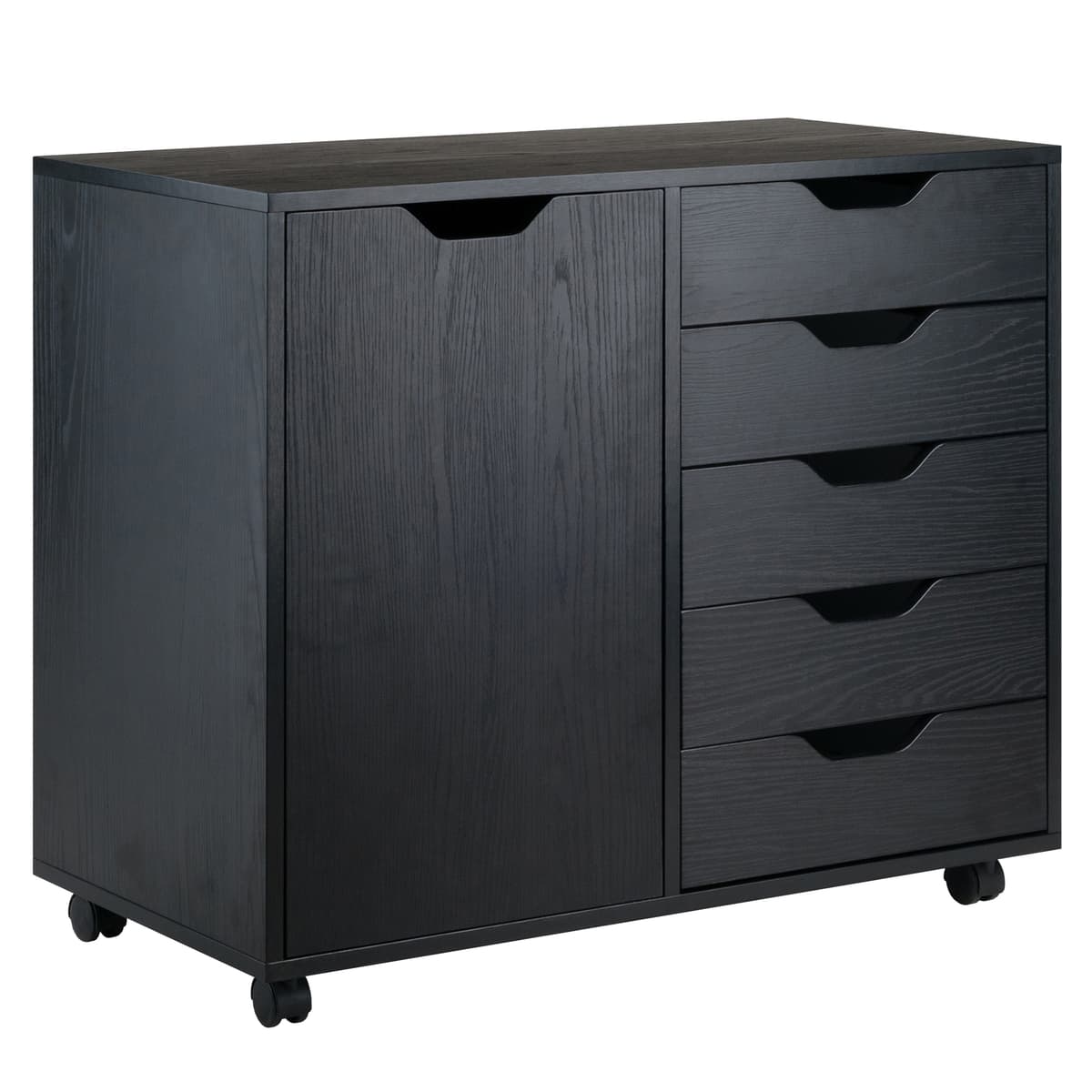 Halifax 5-Drawer, Side Storage Mobile Cabinet, Black