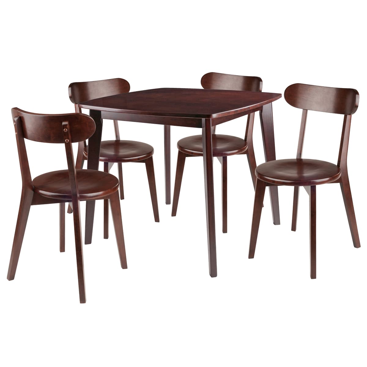 Pauline Dining Table with 4 H-Leg Chairs, 34" Wide, Walnut